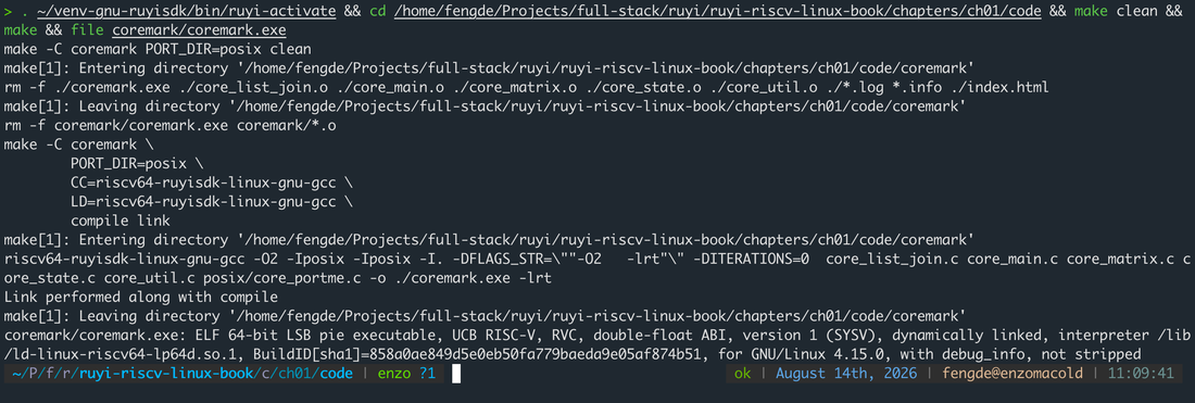 x86 上交叉编译 CoreMark，file 显示 UCB RISC-V