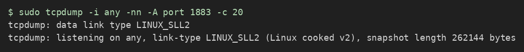 tcpdump 在 port 1883 上 listening